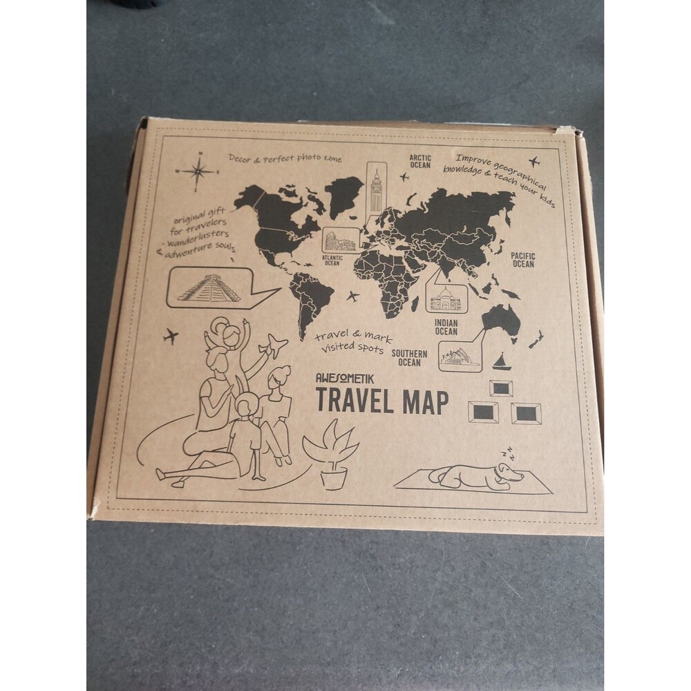 Awesometik 3D Wooden World Map Wall Art Decor – Open Box